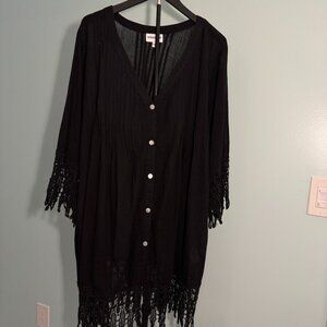 Swimsuits for All Women's Black Swimsuit Cover Up w/Fringe  Size 18/20